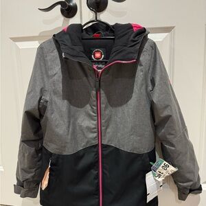 686 Kids' Black and Gray Puffer Jacket with Pink Highlights